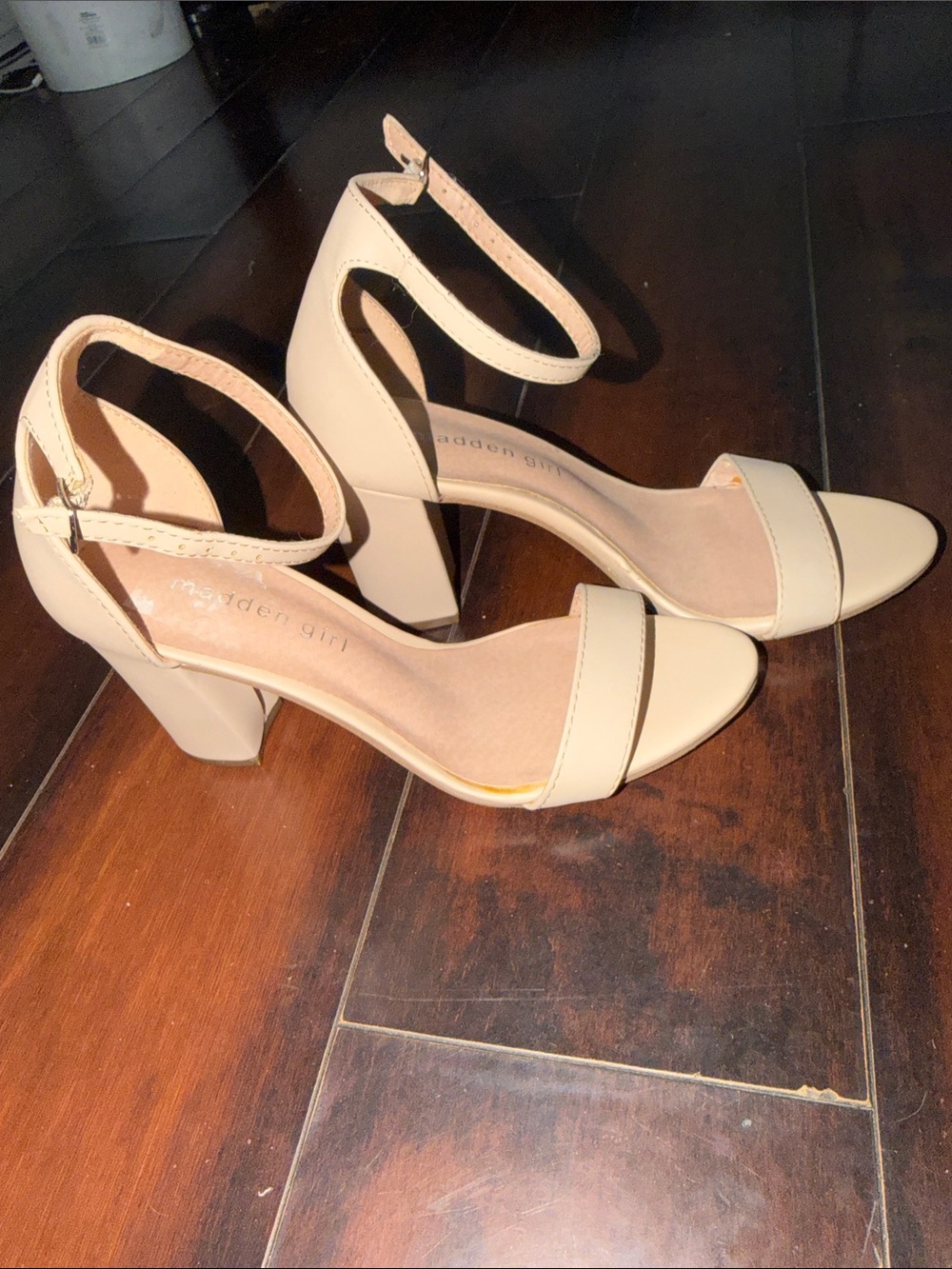 Madden Girl Nude Ankle-Strap Block Heels